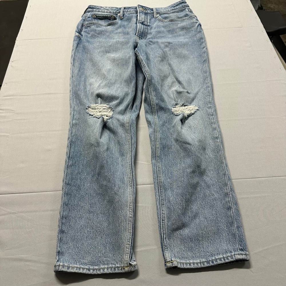 Free Assembly Womens 90s Straight Leg Distressed Jeans Light Wash Blue Size 12